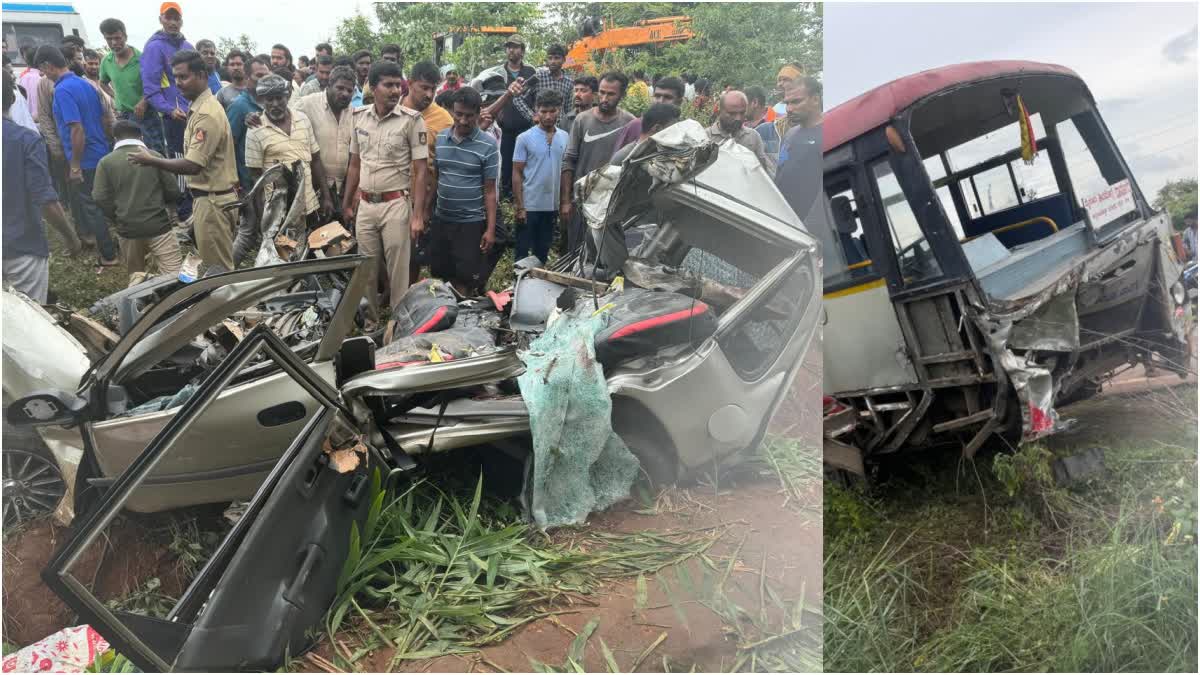 ಹಾಸನ: ಓವರ್ ಟೇಕ್ ವೇಳೆ ಭೀಕರ ಅಪಘಾತ, ಕಾರಿನಲ್ಲಿದ್ದ ಇಬ್ಬರು ದಾರುಣ ಸಾವು