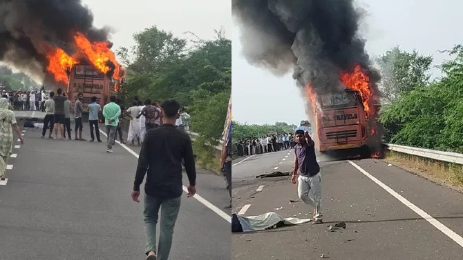 ರಾಜಸ್ಥಾನ || ರಾಜಸ್ಥಾನದಲ್ಲಿ ಹೊತ್ತಿ ಉರಿದ ಸ್ಲೀಪರ್ ಬಸ್, ಮೂವರು ಸಾ*