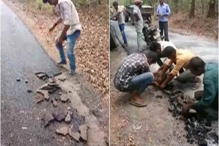 ಸಾರ್ವಜನಿಕರ ಬೆರಗು, ‘ಬರಿಗೈನಲ್ಲಿ ಡಾಂಬರ್ ತೆಗೆದರೆ ಆ ಮಟ್ಟಿಗೆ ಕಳಪೆ’ ಎನ್ನುವ ಆರೋಪ.