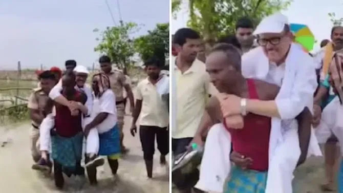 ಪ್ರವಾಹ ಪ್ರದೇಶದಲ್ಲಿ ಕಾಂಗ್ರೆಸ್ ಸಂಸದರ ಅಚ್ಚರಿ ವರ್ತನೆ: ಹಳ್ಳಿ ಜನರ ಹೆಗಲ ಮೇಲೇರಿ ಸಮೀಕ್ಷೆ,