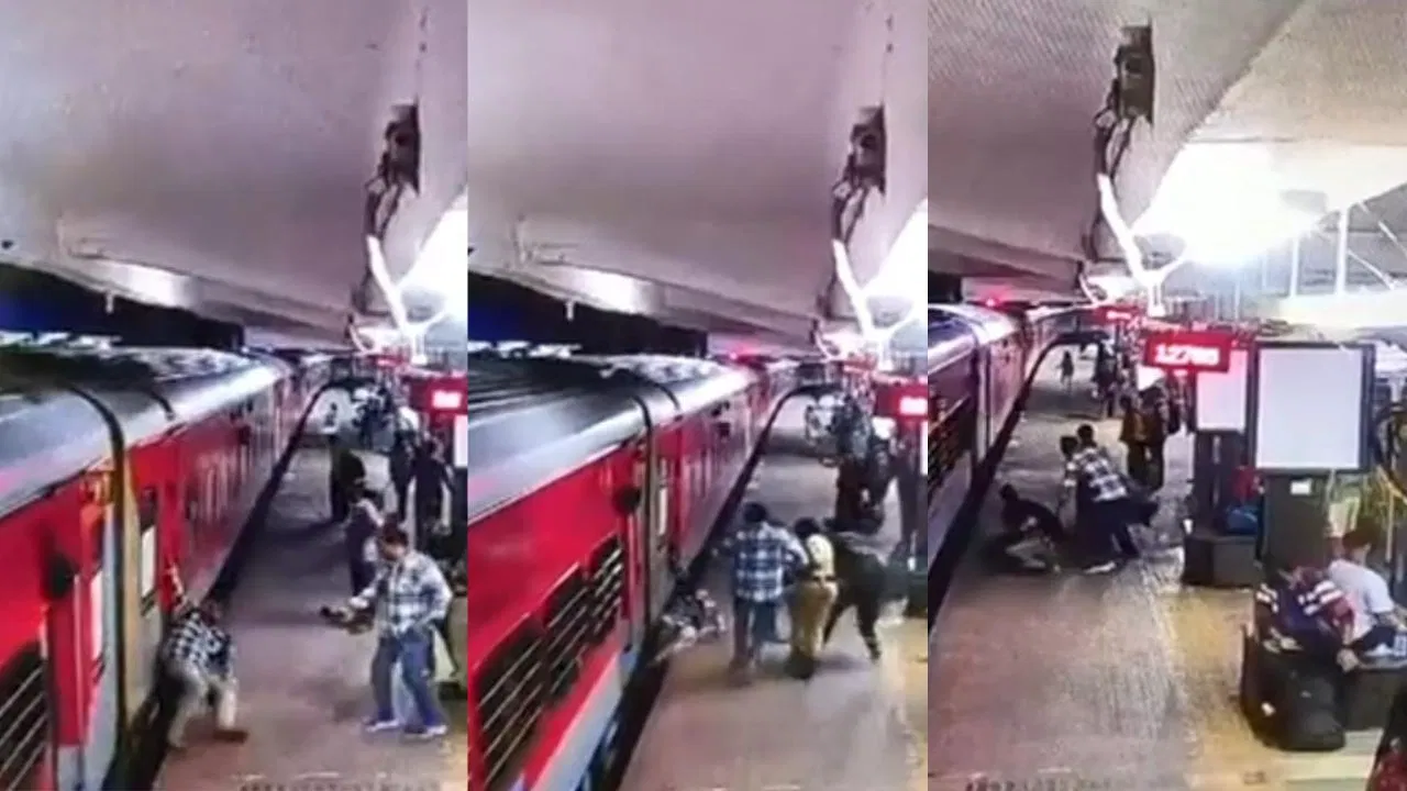 ಚಲಿಸುತ್ತಿದ್ದ ರೈಲಿನಿಂದ ಇಳಿಯಲು ಹೋಗಿ ಬಿದ್ದ ವ್ಯಕ್ತಿ, ರೈಲ್ವೆ ಸಿಬ್ಬಂದಿ ರಕ್ಷಣೆ.