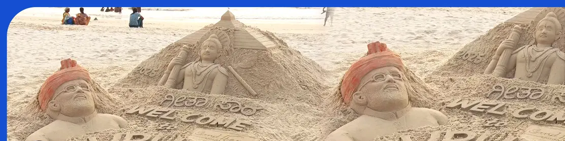 ಉಡುಪಿ ಕಡಲತೀರದಲ್ಲಿ ಮೋದಿ ಸ್ವಾಗತಕ್ಕೆ ವಿಶೇಷ ಮರಳು ಕಲಾಕೃತಿ.