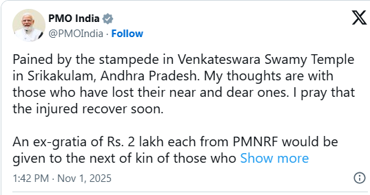 10 ಭಕ್ತರ ಸಾ*, ಮೃತರ ಕುಟುಂಬಕ್ಕೆ ಪ್ರಧಾನಿ ಮೋದಿ ಪರಿಹಾರ ಘೋಷಣೆ.