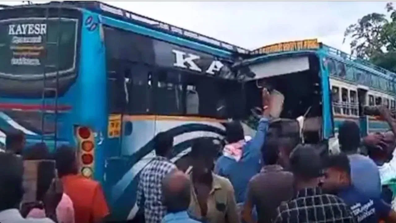 ತಮಿಳುನಾಡಿನಲ್ಲಿ 2 ಬಸ್ಸುಗಳ ಮುಖಾಮುಖಿ ಡಿಕ್ಕಿ.