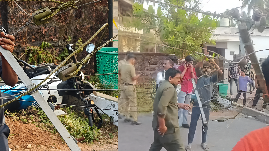 ಬೈಕ್​​ ನಿಯಂತ್ರಣ ತಪ್ಪಿ ವಿದ್ಯುತ್​​ ಕಂಬಕ್ಕೆ ಗುದ್ದಿದ ಪರಿಣಾಮ ಕಂಬವೇ ತುಂಡಾಗಿದೆ.!