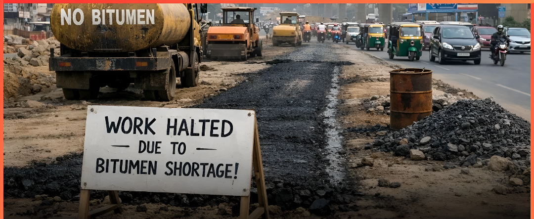 ಬೆಂಗಳೂರಿನಲ್ಲಿ ರಸ್ತೆ ಕಾಮಗಾರಿ ಸ್ಥಗಿತ: ಕಾರಣ ಬಿಟುಮೆನ್ ಕೊರತೆ