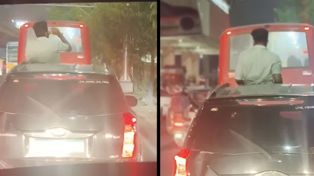 ಹೈವೇಯಲ್ಲಿ ಕಾರಿನ Roof top ತೆರೆಯೇ ಮದ್ಯ ಸೇವನೆ.