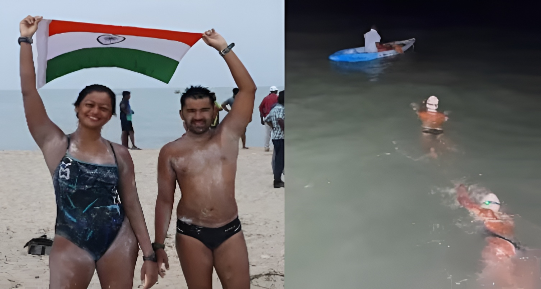 ರಾಮಸೇತುವೆ ಮಾರ್ಗದಲ್ಲಿ 32 K.M ಈಜಿ ಇತಿಹಾಸ ನಿರ್ಮಿಸಿದ ಬೆಂಗಳೂರಿನ ದಂಪತಿ.!